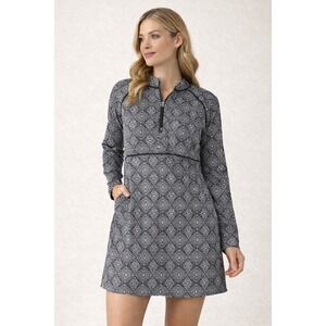 Coolibar UPF 50+ Swim Dress Cover-Up Black White Print Large